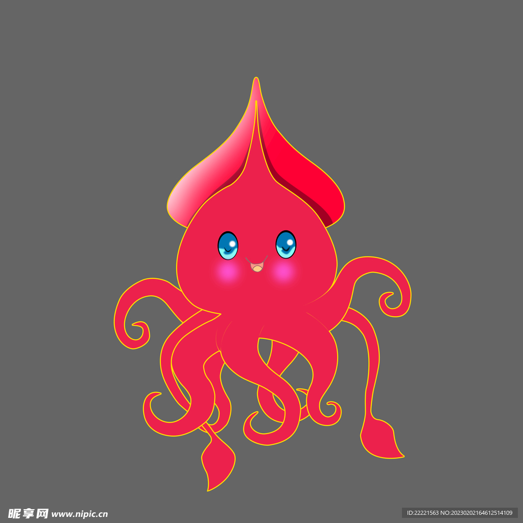 红红鱿鱼插画