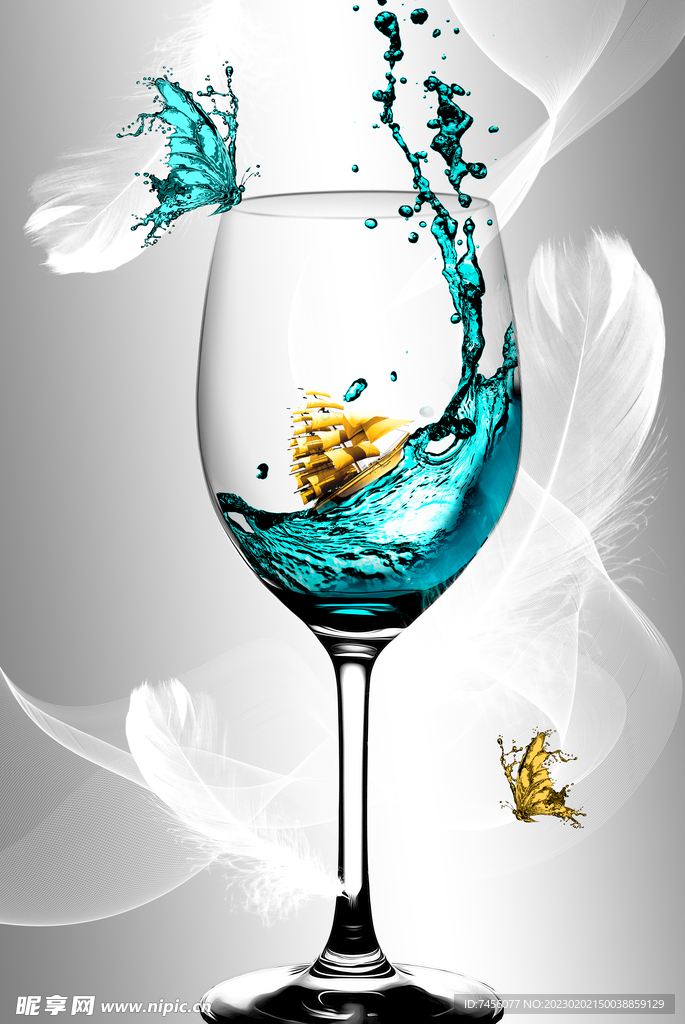 高清酒杯挂画装饰画