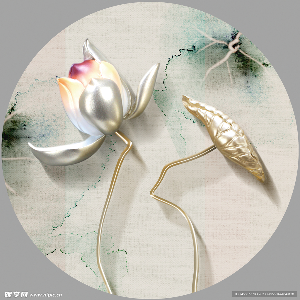 唯美莲花立体圆挂画装饰画