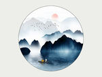 水墨山水湖畔时尚圆挂画装饰画