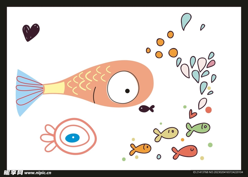 手绘线描鱼 