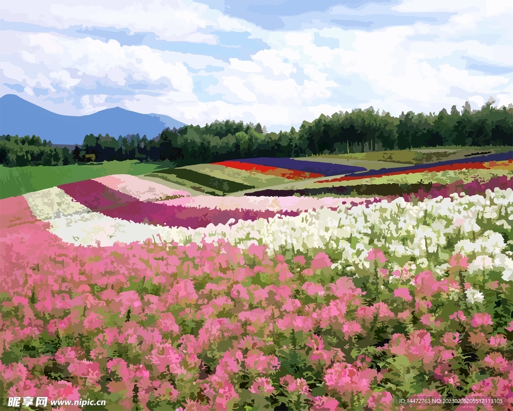 水彩效果花朵风景