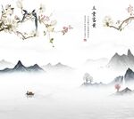 新中式玉兰花鸟壁画