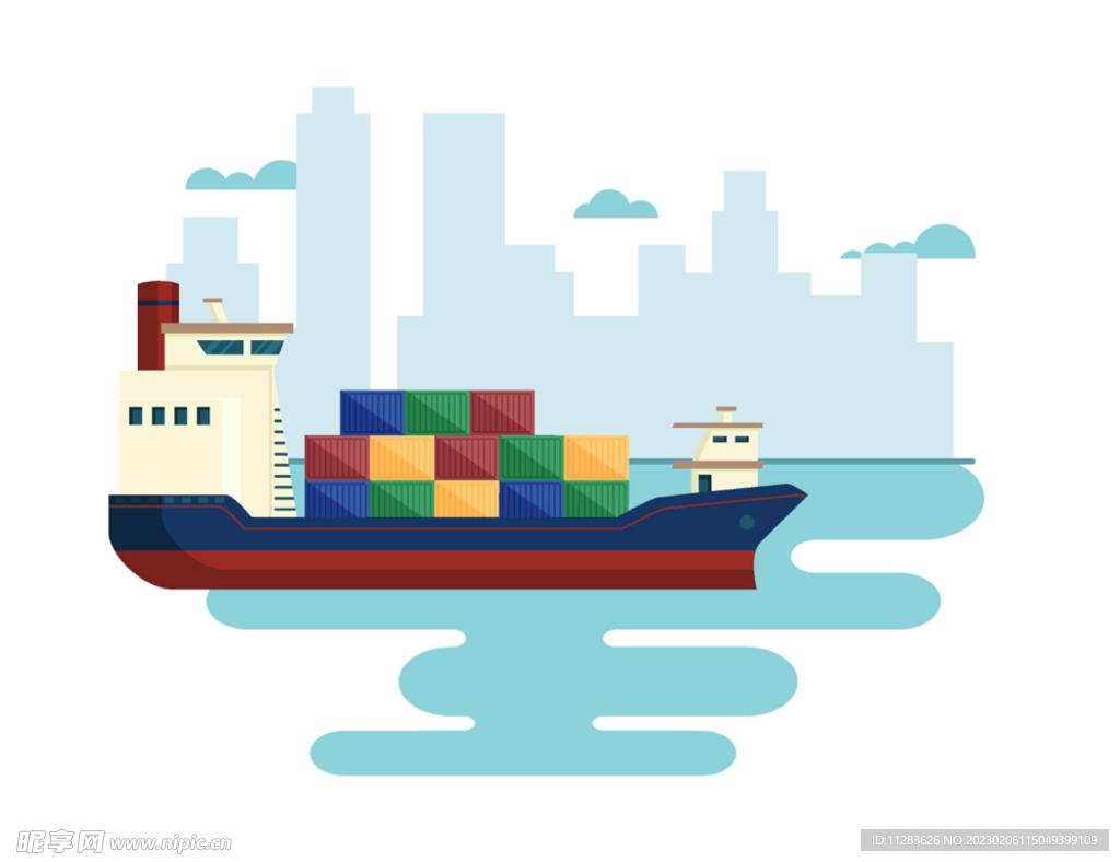 货轮运输船插画
