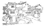 古街古镇建筑简笔画