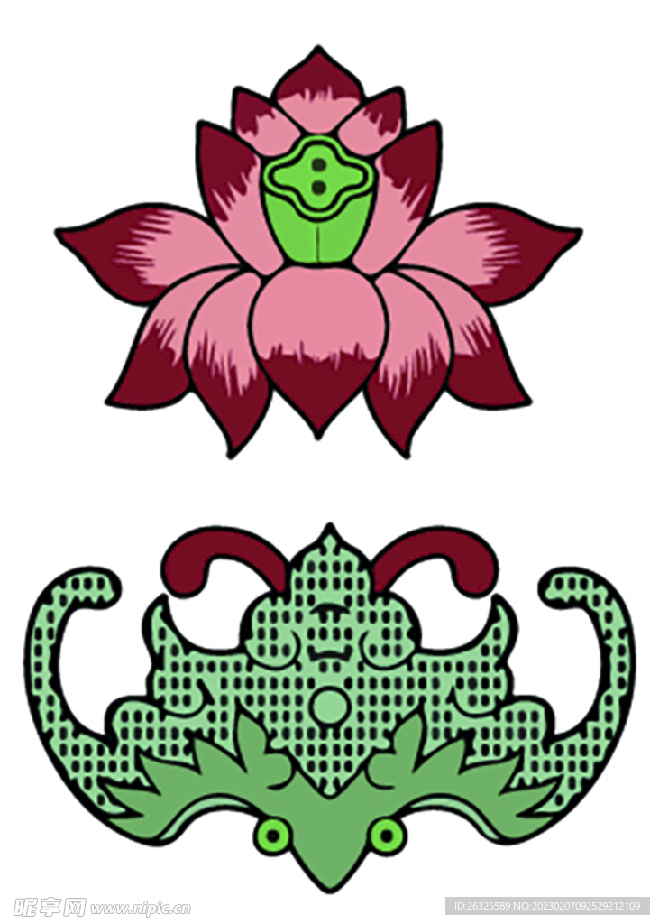 莲花蝙蝠纹