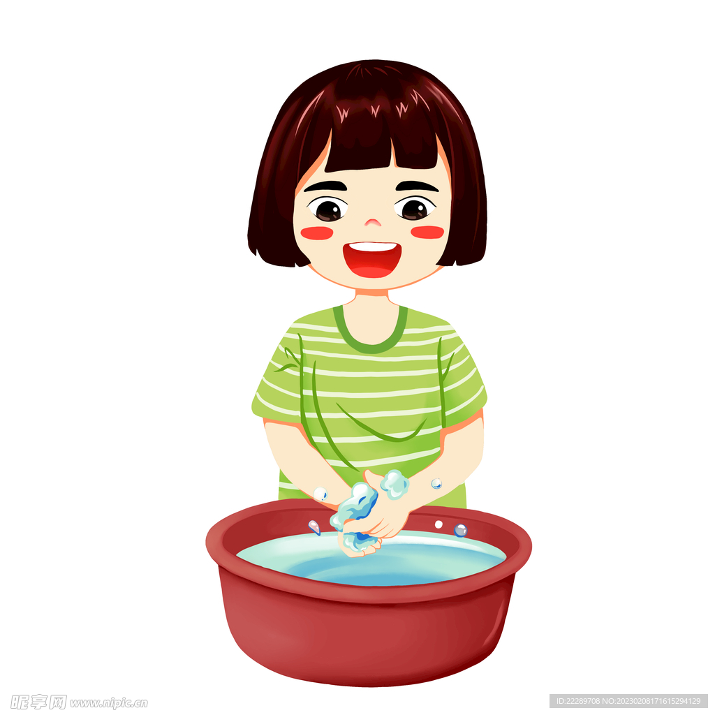 卡通妈妈洗衣服