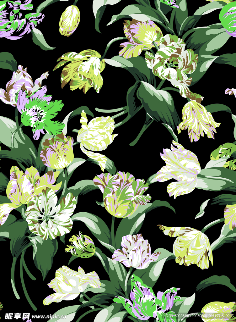 数码印花热带抽象花卉水彩花