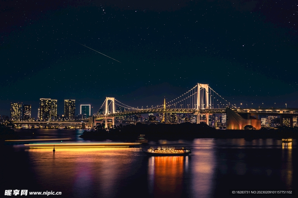 城市吊桥江景图