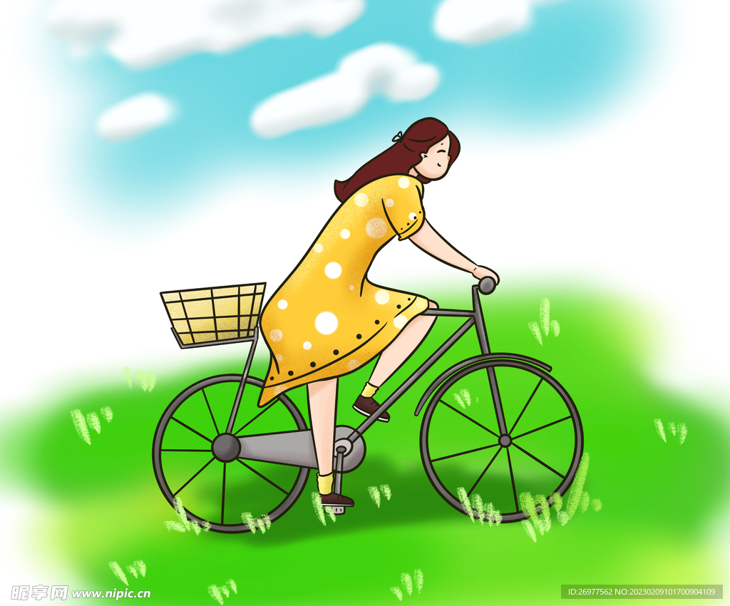  女孩骑自行车 
