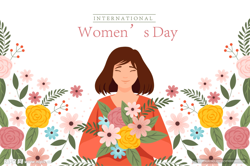 女生鲜花人物插画