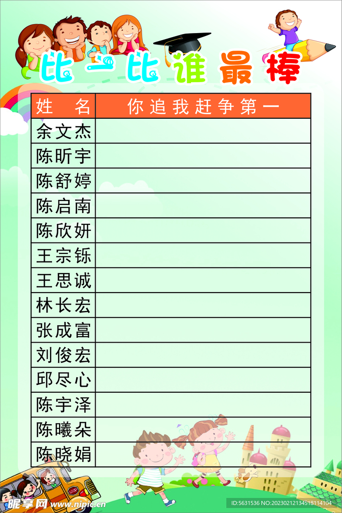 班级你追我赶谁最棒评比栏