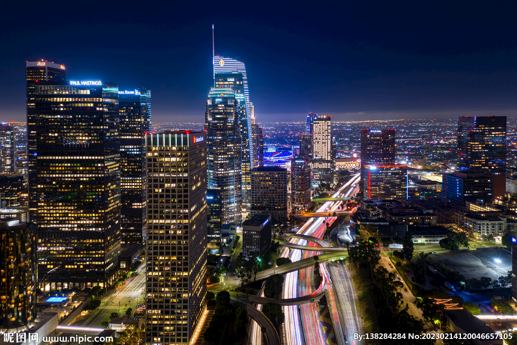 洛杉矶的繁华城市夜景航拍