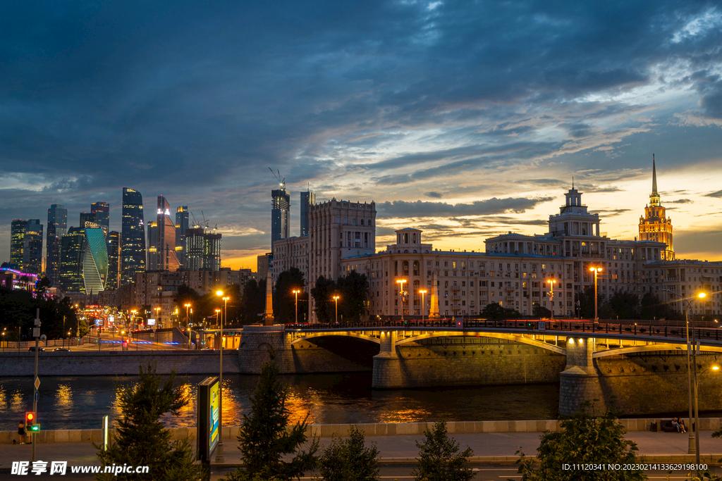 俄罗斯莫斯科建筑夜景风光