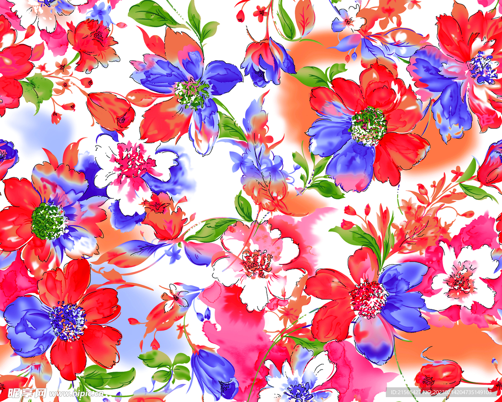 水彩花卉数码印花 