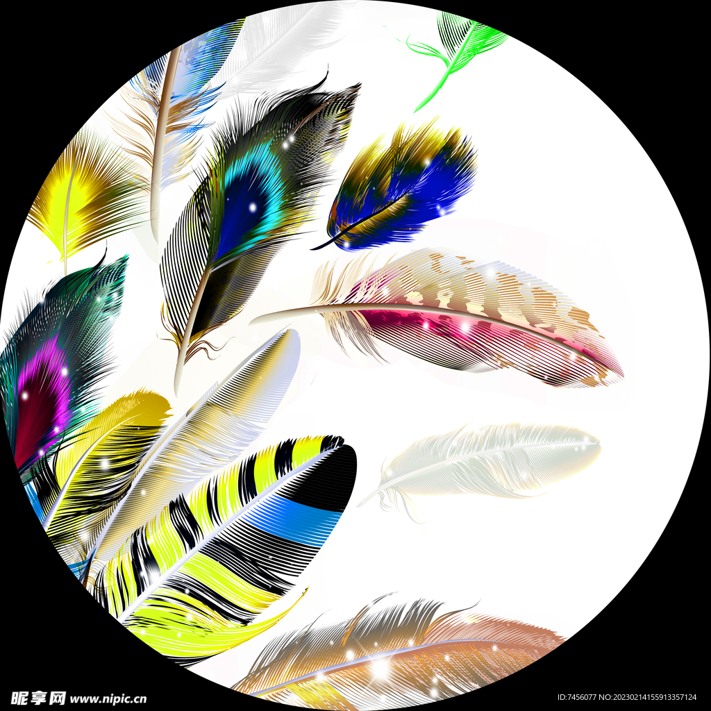 唯美水彩羽毛圆形挂画装饰画
