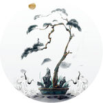 水墨仙鹤大树圆形挂画装饰画