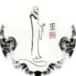 水墨山脉人物圆形挂画装饰画