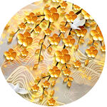 飞鸟水彩花卉圆形挂画装饰画