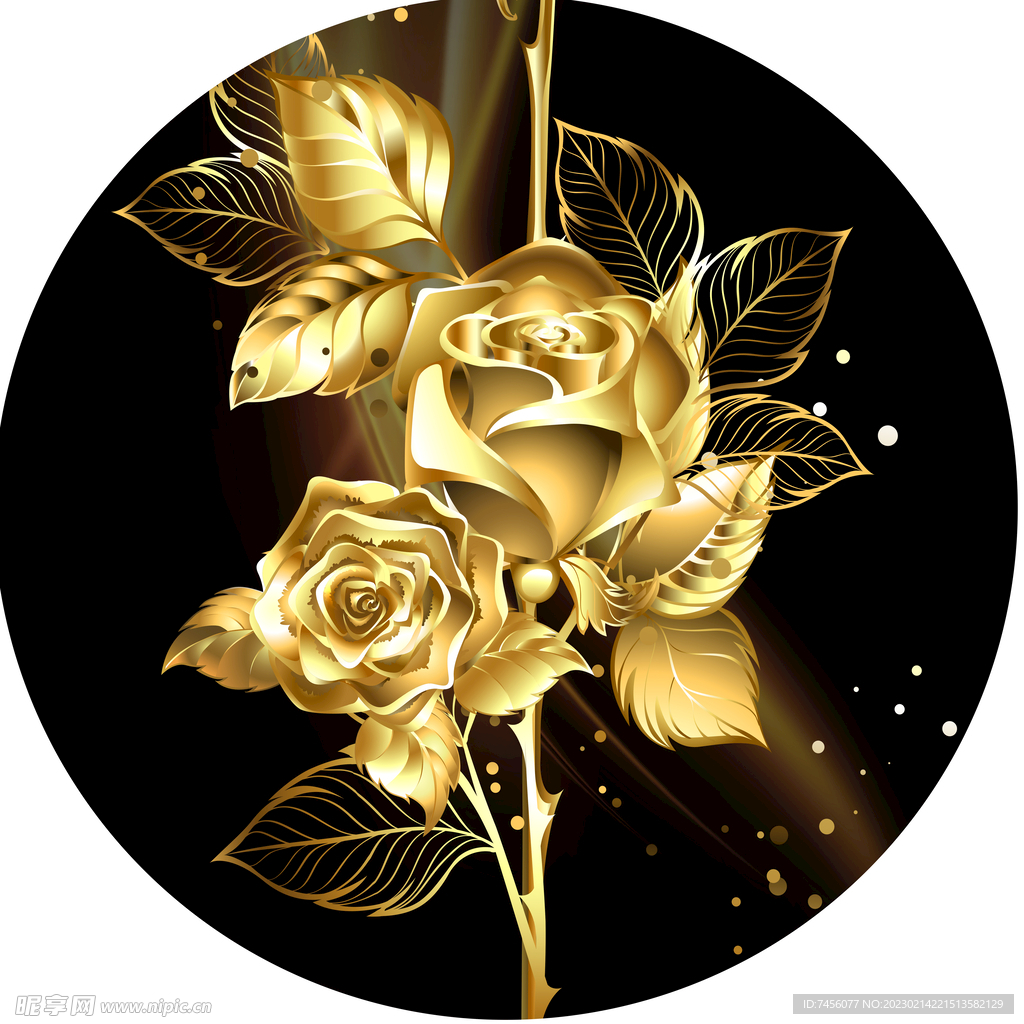 金色玫瑰花花束圆形挂画装饰画