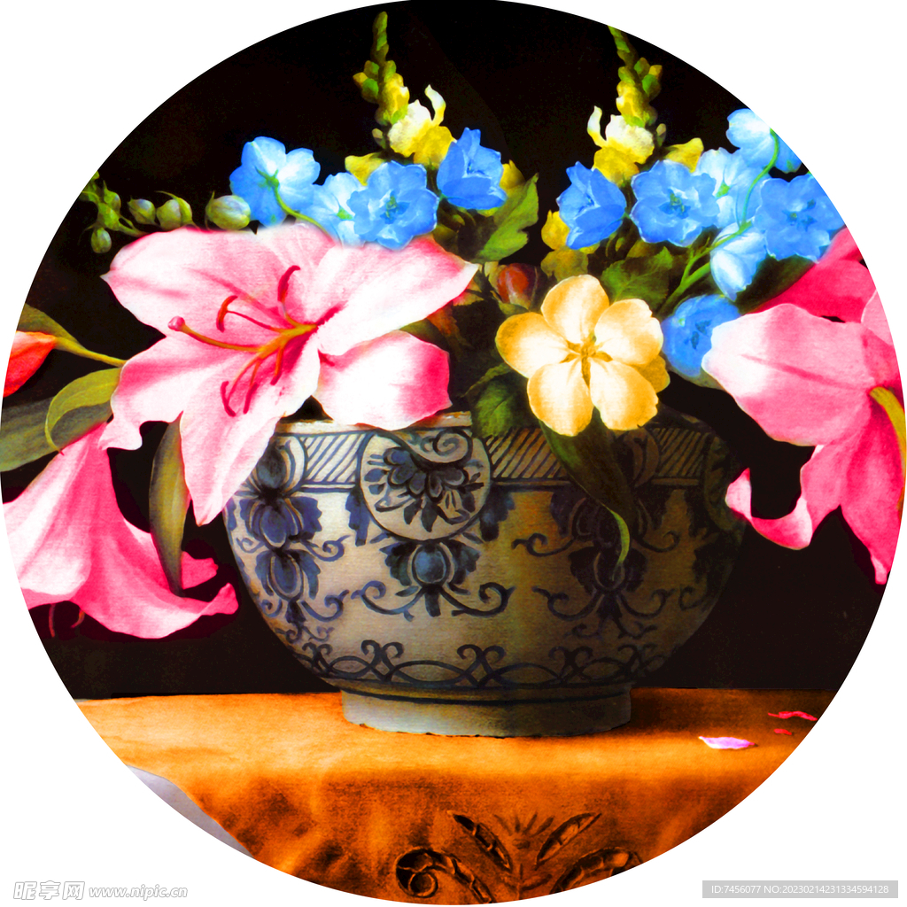 静物花卉花瓶圆形挂画装饰画