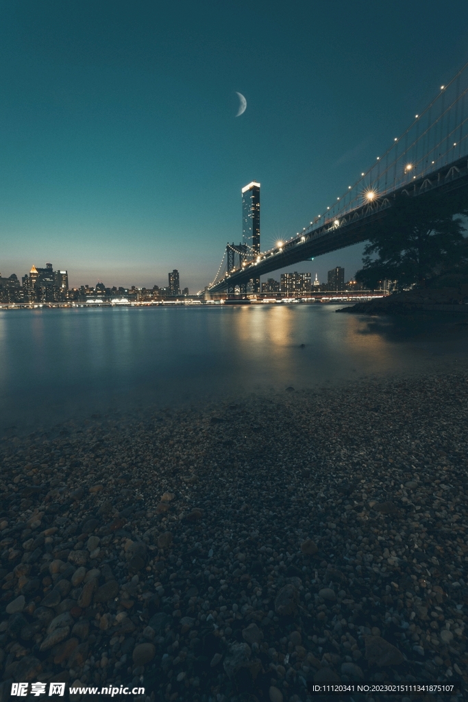 城市建筑物夜景与大桥摄影