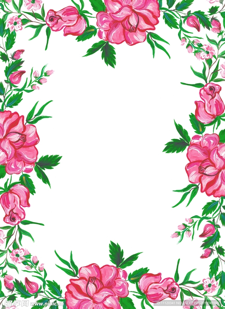 玫瑰花朵彩绘装饰边框矢量素材