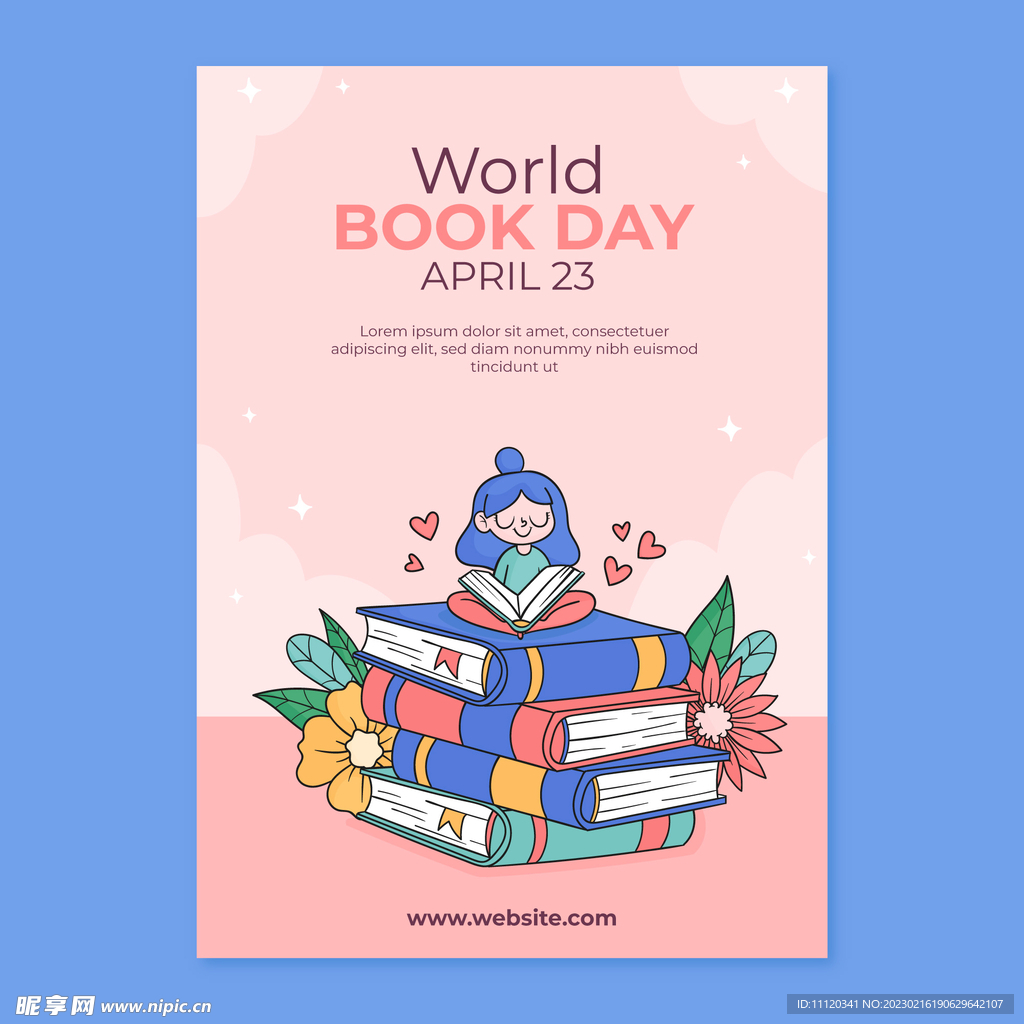 世界图书日插图海报模板