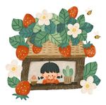 原创可爱手绘草莓女孩插画