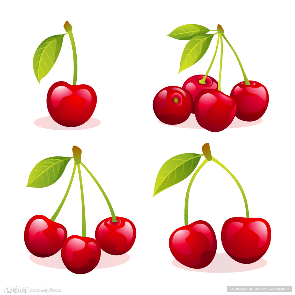 卡通手繪紅色櫻桃, 水果, 夏日水果, 紅色櫻桃素材圖案，PSD和PNG圖片免費下載