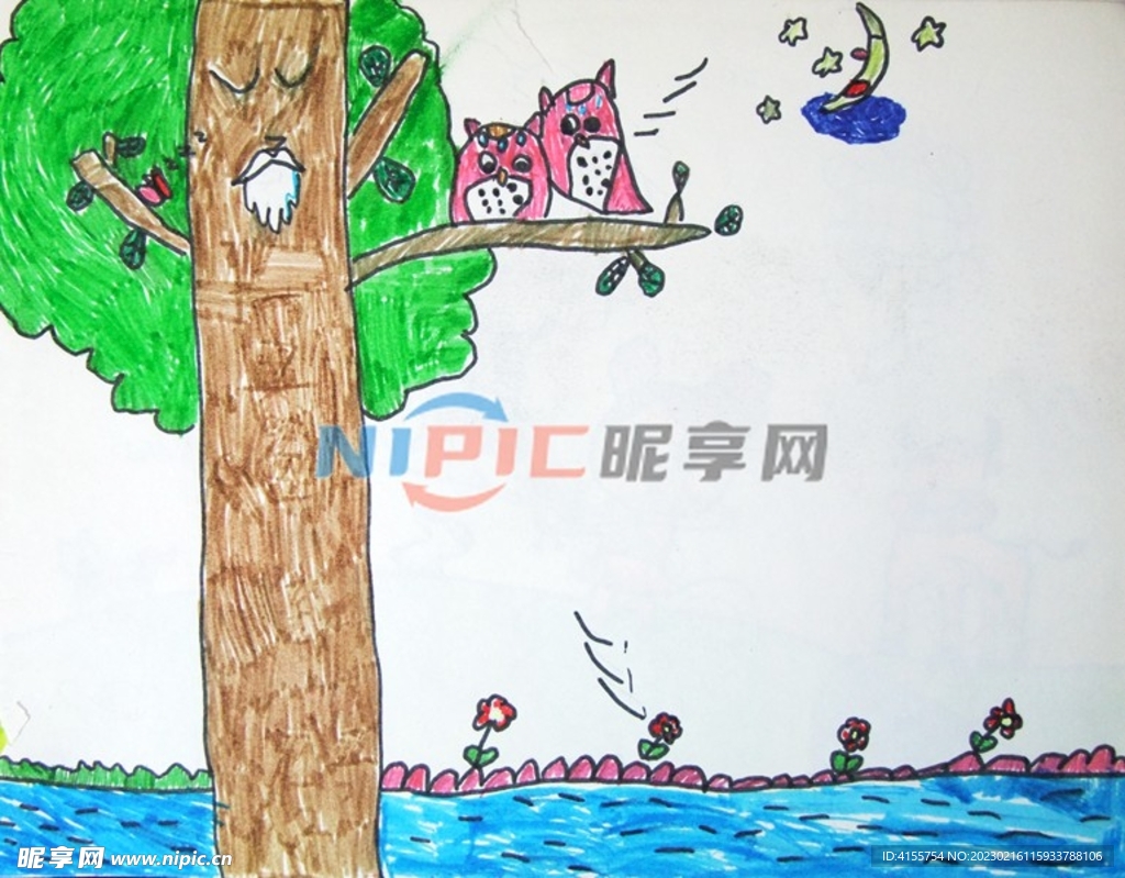 猫头鹰儿童画