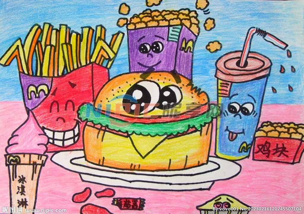 汉堡包儿童手绘涂鸦