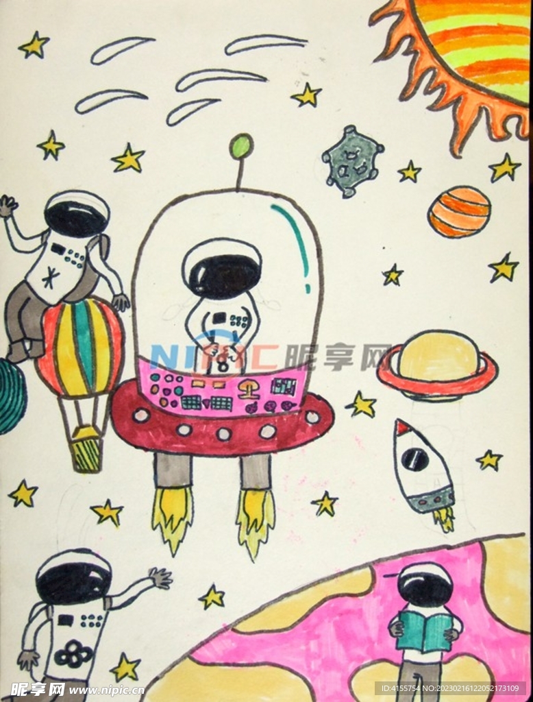 宇宙飞船儿童手绘画