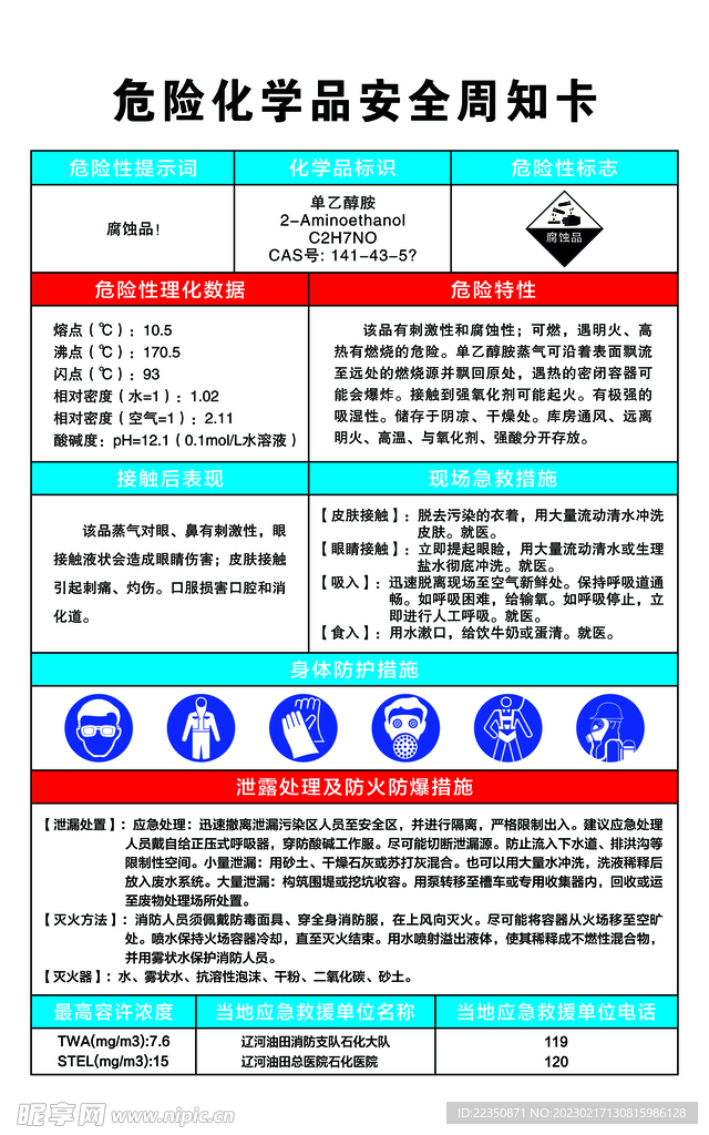 危险化学品安全周知卡单乙醇胺