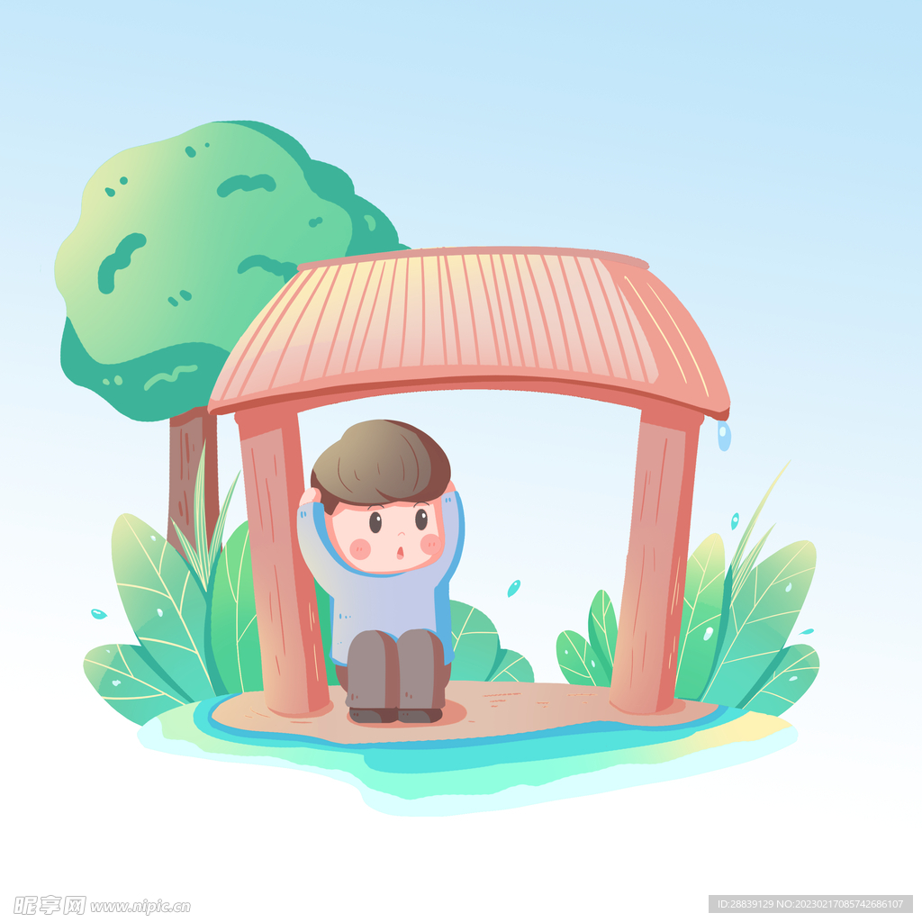  屋檐躲雨人 