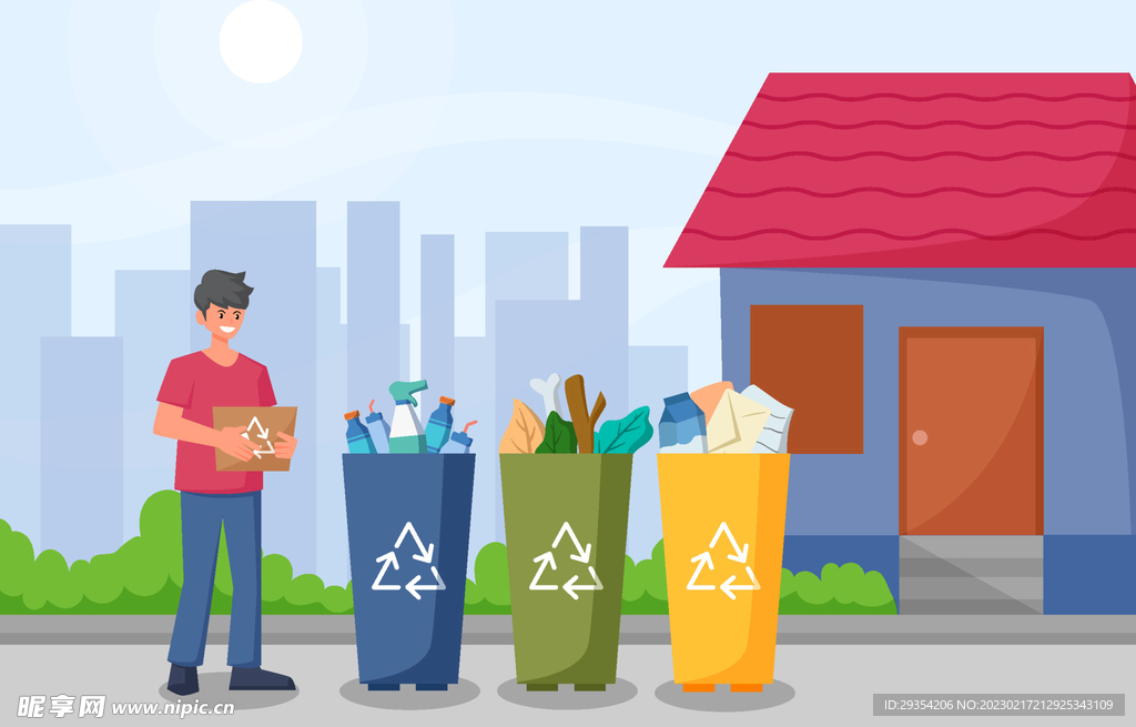 环保创意垃圾回收分类插画图片