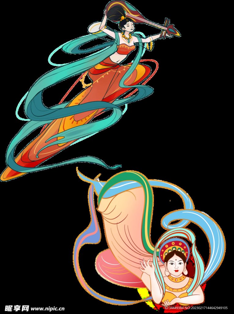 矢量敦煌飞天插画