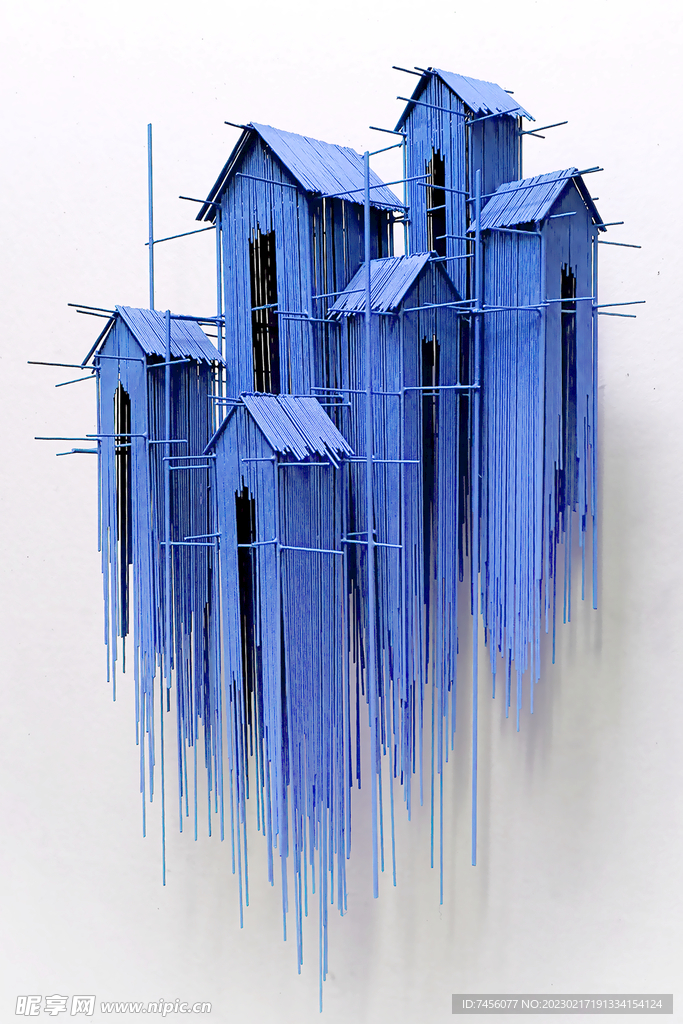 蓝色水彩建筑房子挂画装饰画