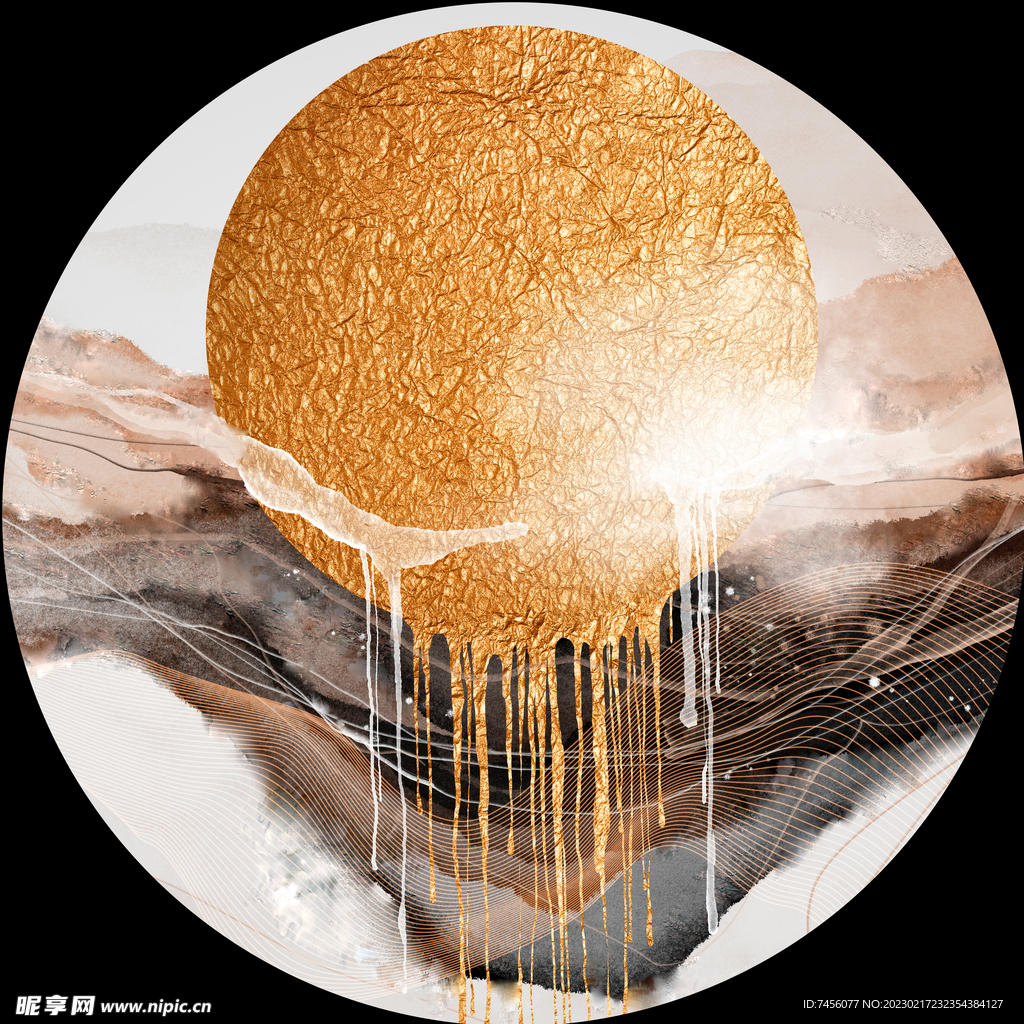 太阳山脉水墨挂画装饰画