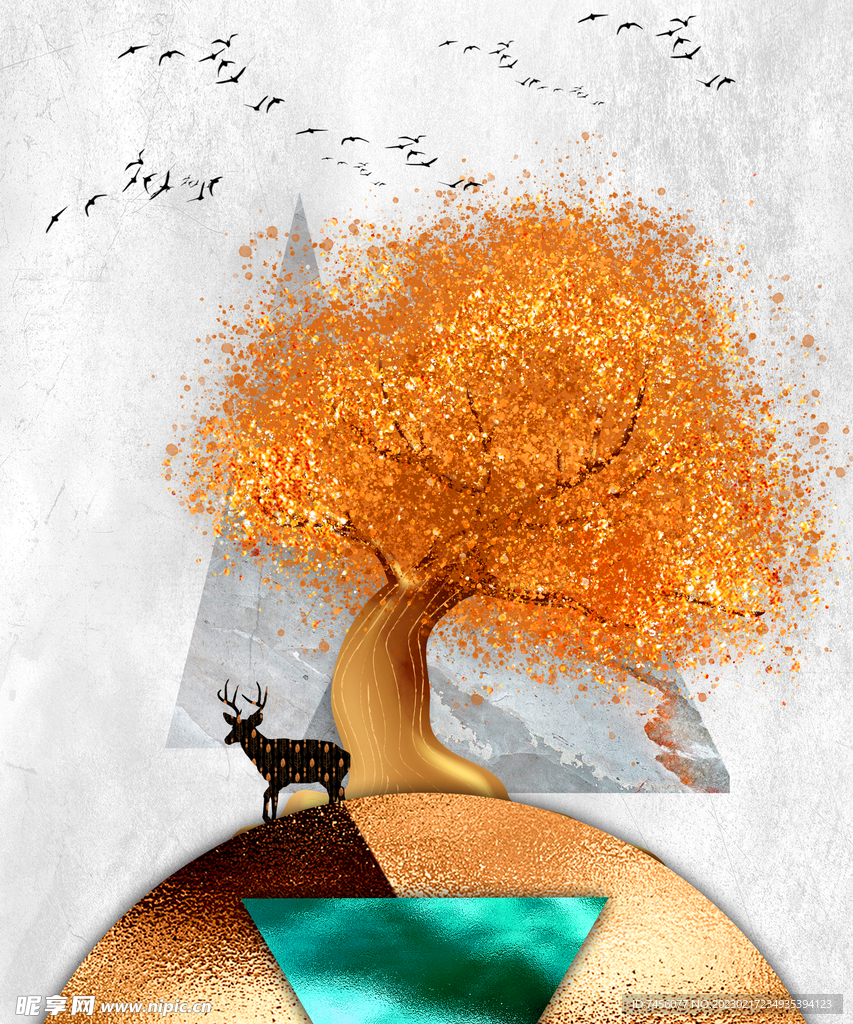 发财树麋鹿艺术挂画装饰画