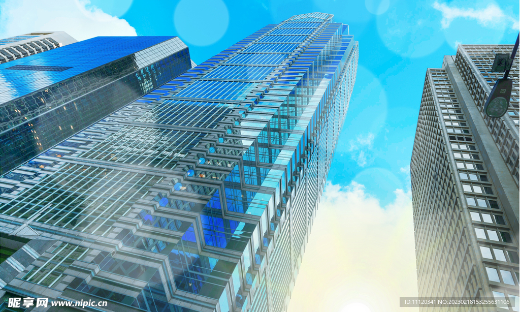 蓝天白云与建筑物楼宇仰视