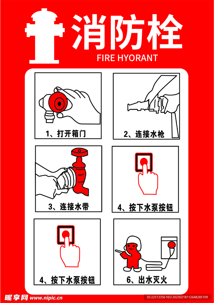 消防栓使用方法宣传海报模板