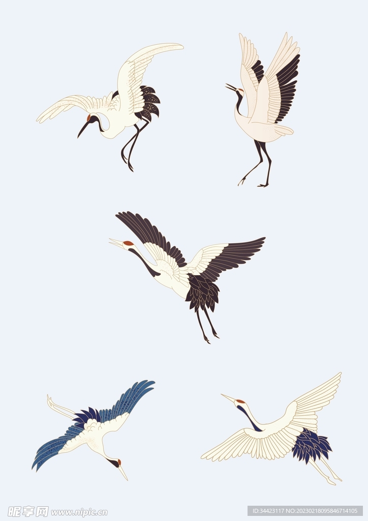 国潮仙鹤节日插画元素