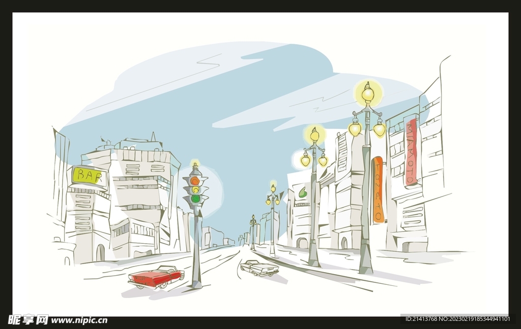 手绘城市建筑