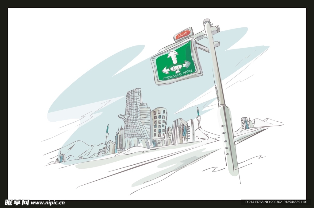 手绘城市建筑 