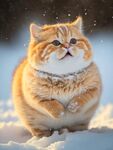 可爱动物胖橘猫雪地奔跑