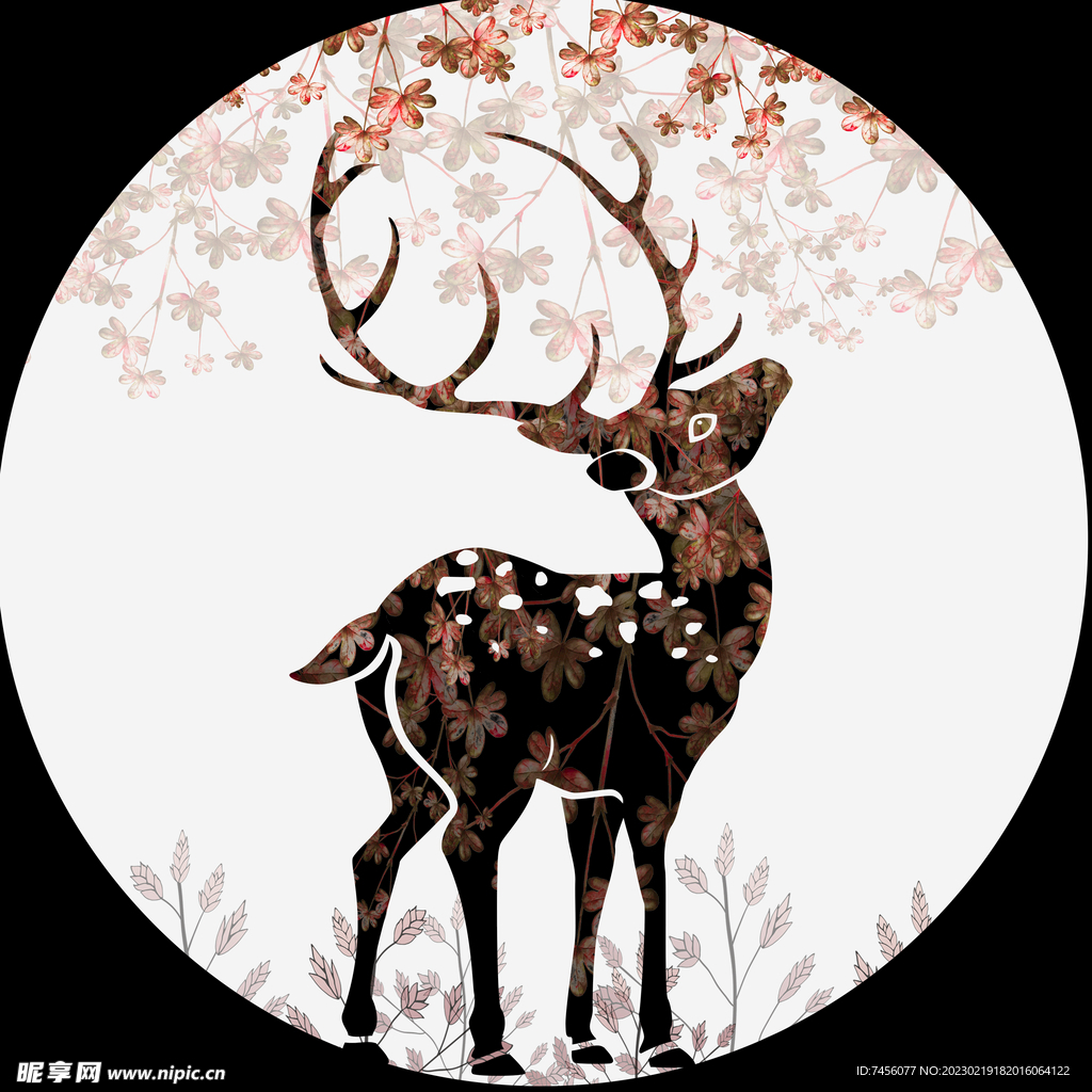 简约水彩麋鹿圆形挂画装饰画