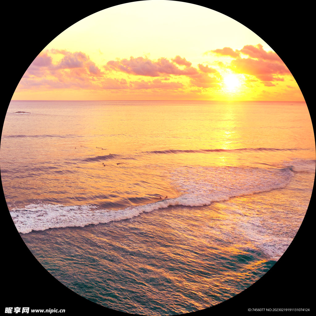 黄昏海景圆形挂画装饰画