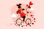 自行车情侣插画