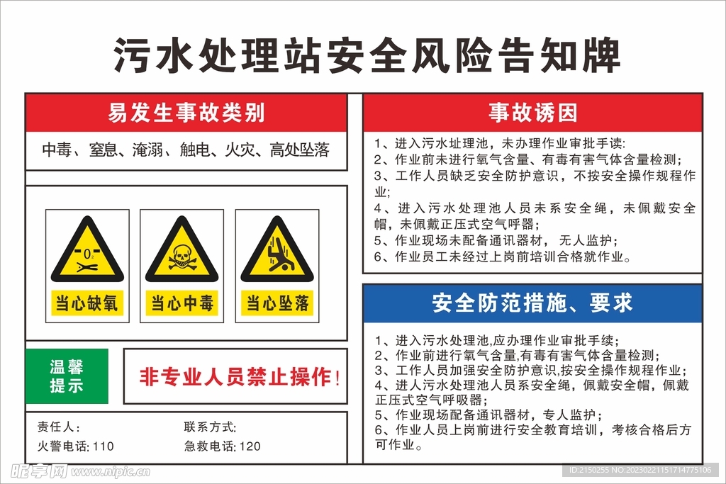 污水处理站安全风险告知牌